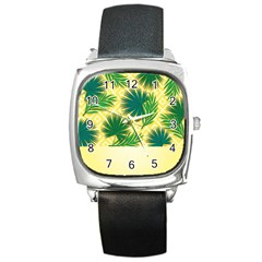 Yellow Tropical Pattern Square Metal Watch by designsbymallika