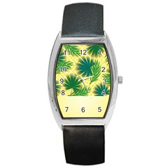 Yellow Tropical Pattern Barrel Style Metal Watch by designsbymallika