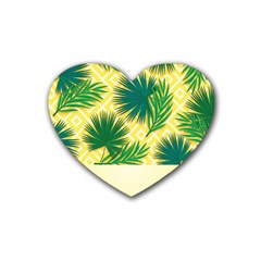 Yellow Tropical Pattern Rubber Coaster (heart)  by designsbymallika