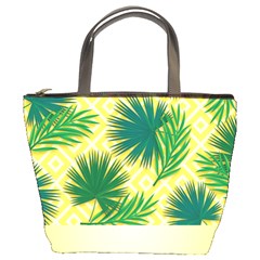 Yellow Tropical Pattern Bucket Bag by designsbymallika