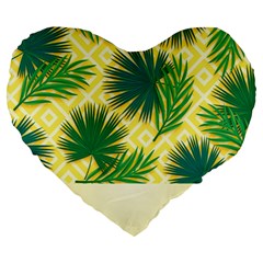 Yellow Tropical Pattern Large 19  Premium Heart Shape Cushions by designsbymallika