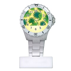 Yellow Tropical Pattern Plastic Nurses Watch by designsbymallika