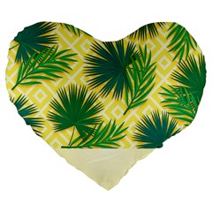 Yellow Tropical Pattern Large 19  Premium Flano Heart Shape Cushions by designsbymallika