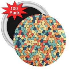 Mosaic Print Yellow 3  Magnets (100 Pack) by designsbymallika