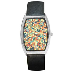 Mosaic Print Yellow Barrel Style Metal Watch by designsbymallika