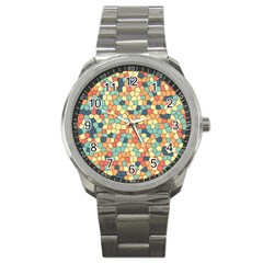 Mosaic Print Yellow Sport Metal Watch by designsbymallika