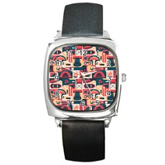 Guitar And Trip Square Metal Watch