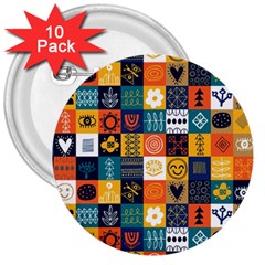 Tribal Love Pattern 3  Buttons (10 Pack)  by designsbymallika