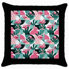 Beautiful Flamingo Pattern Throw Pillow Case (black) by designsbymallika