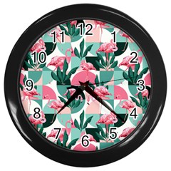 Beautiful Flamingo Pattern Wall Clock (black) by designsbymallika