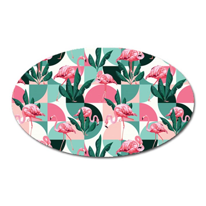 Beautiful Flamingo Pattern Oval Magnet