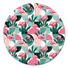 Beautiful Flamingo Pattern Magnet 5  (round) by designsbymallika