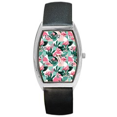 Beautiful Flamingo Pattern Barrel Style Metal Watch by designsbymallika