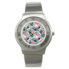 Beautiful Flamingo Pattern Stainless Steel Watch by designsbymallika