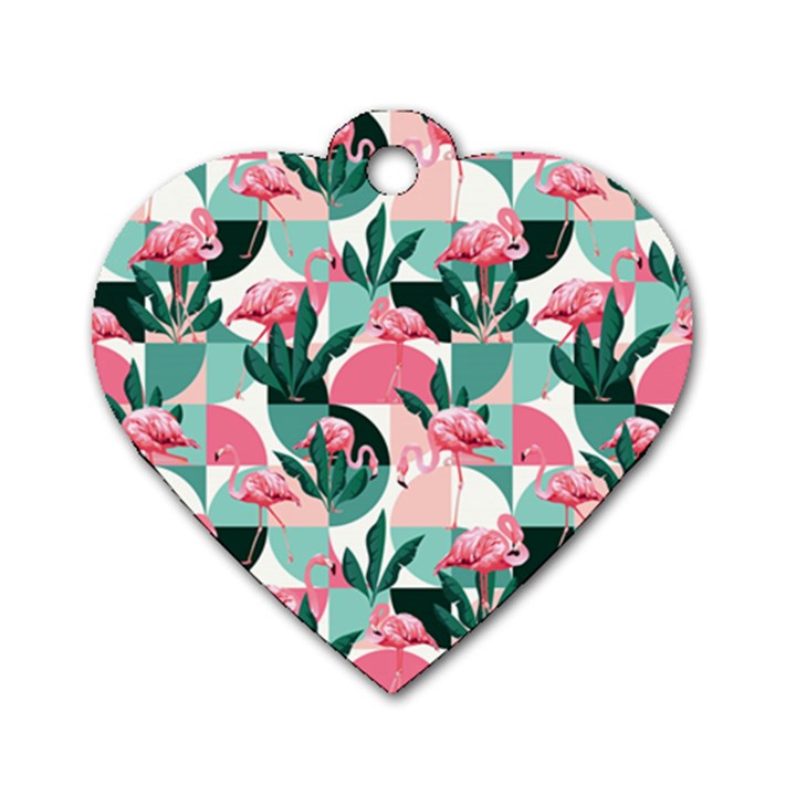 Beautiful Flamingo Pattern Dog Tag Heart (Two Sides)