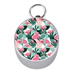 Beautiful Flamingo Pattern Mini Silver Compasses Front