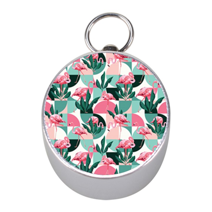 Beautiful Flamingo Pattern Mini Silver Compasses