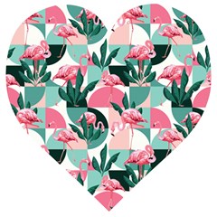 Beautiful Flamingo Pattern Wooden Puzzle Heart by designsbymallika