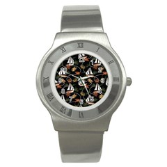 Beautiful Ships Pattern Stainless Steel Watch by designsbymallika