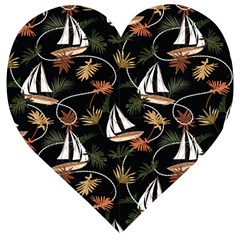 Beautiful Ships Pattern Wooden Puzzle Heart