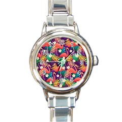 Flamingo Love Round Italian Charm Watch by designsbymallika