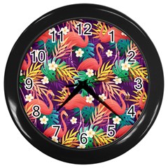 Flamingo Love Wall Clock (black) by designsbymallika