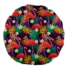 Flamingo Love Large 18  Premium Flano Round Cushions by designsbymallika