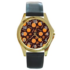 Cinnamom Love Round Gold Metal Watch by designsbymallika