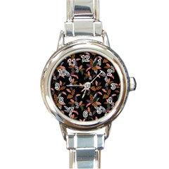 Animal Print Leaves Pattern Round Italian Charm Watch by designsbymallika