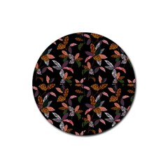 Animal Print Leaves Pattern Rubber Coaster (round)  by designsbymallika