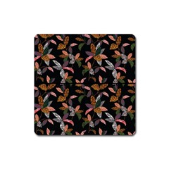 Animal Print Leaves Pattern Square Magnet by designsbymallika