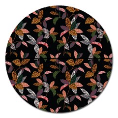 Animal Print Leaves Pattern Magnet 5  (round) by designsbymallika