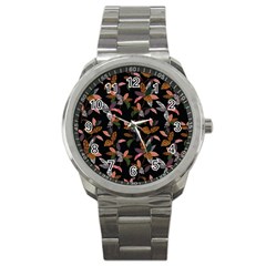 Animal Print Leaves Pattern Sport Metal Watch by designsbymallika