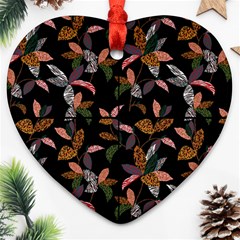 Animal Print Leaves Pattern Heart Ornament (two Sides) by designsbymallika