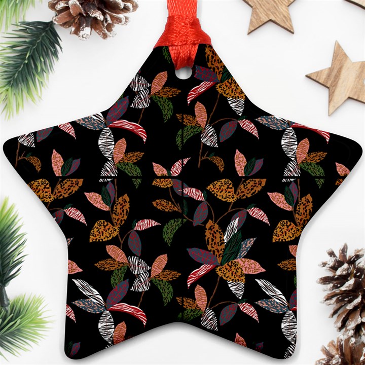 Animal Print Leaves Pattern Star Ornament (Two Sides)