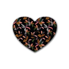 Animal Print Leaves Pattern Rubber Coaster (heart)  by designsbymallika