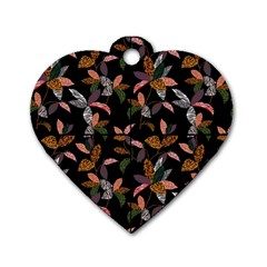 Animal Print Leaves Pattern Dog Tag Heart (one Side) by designsbymallika