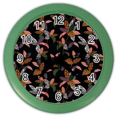 Animal Print Leaves Pattern Color Wall Clock by designsbymallika