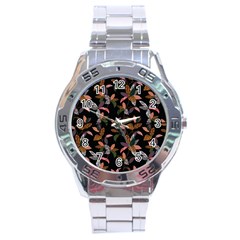 Animal Print Leaves Pattern Stainless Steel Analogue Watch by designsbymallika