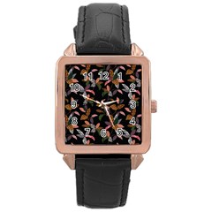 Animal Print Leaves Pattern Rose Gold Leather Watch  by designsbymallika