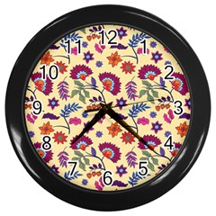 Pretty Ethnic Flowers Wall Clock (black) by designsbymallika