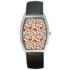 Pretty Ethnic Flowers Barrel Style Metal Watch by designsbymallika