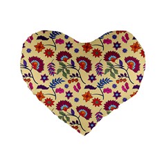 Pretty Ethnic Flowers Standard 16  Premium Flano Heart Shape Cushions by designsbymallika