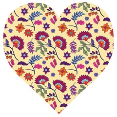 Pretty Ethnic Flowers Wooden Puzzle Heart