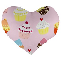 Cupcakes Large 19  Premium Flano Heart Shape Cushions by beyondimagination