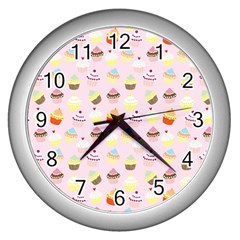 Cupcakes Festival Pattern Wall Clock (silver) by beyondimagination