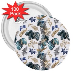 Blue Metallic Leaves Pattern 3  Buttons (100 Pack)  by designsbymallika