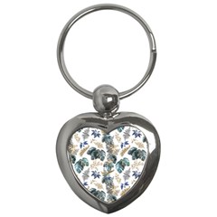 Blue Metallic Leaves Pattern Key Chain (heart) by designsbymallika