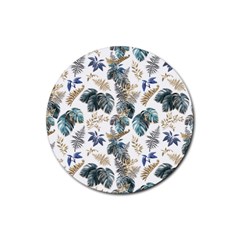 Blue Metallic Leaves Pattern Rubber Coaster (round) 