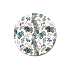 Blue Metallic Leaves Pattern Magnet 3  (round)